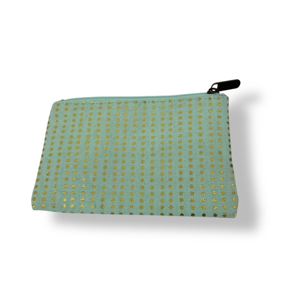 Primrose Hill London Mint Green Gold Dot Cosmetic Bag Pouch Zipper Closure